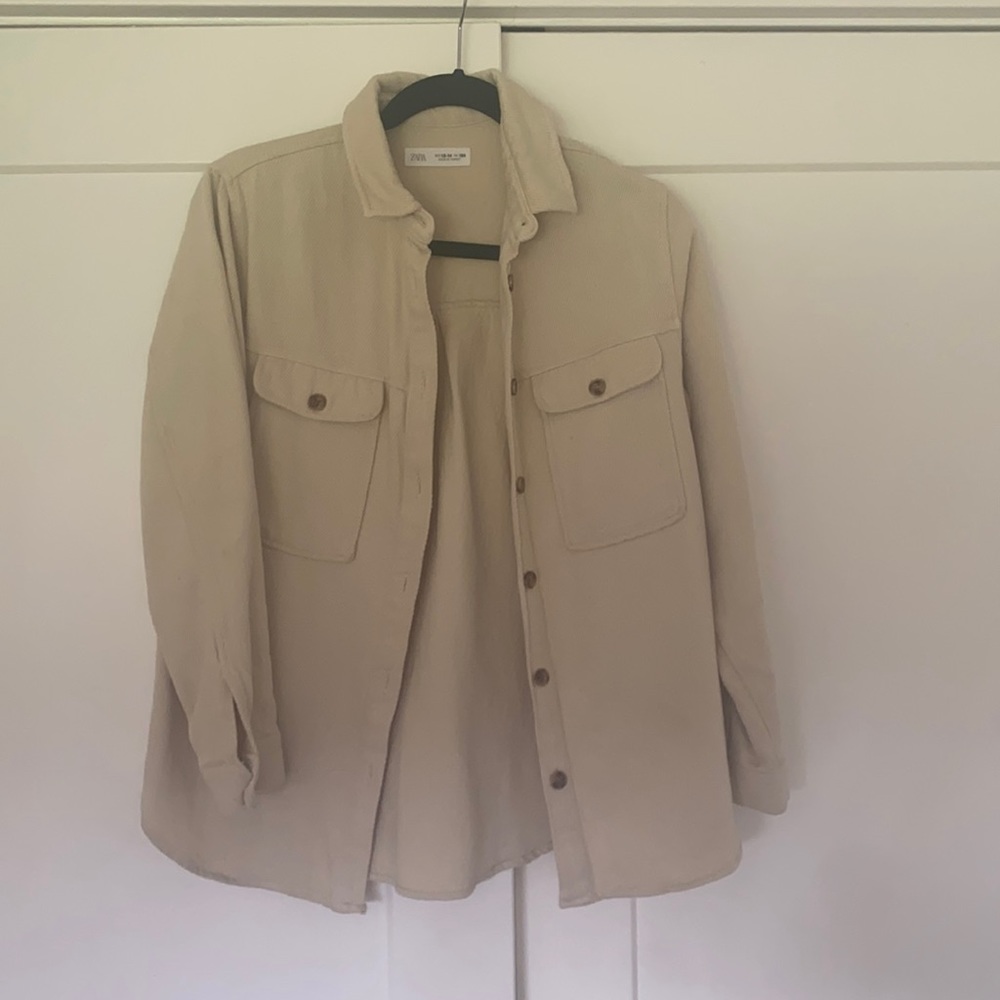 Zara girls size 13-14 shacket beige EUC